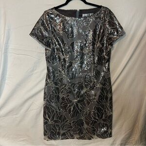 Tahari Metallic Sequin Mini Dress cocktail party wedding formal dance hoco disco